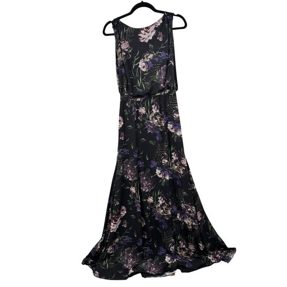 Fame And Partners Women's Black Purple Floral Print Maxi Blouson‎ Dress Size 4 - Picture 4 of 10